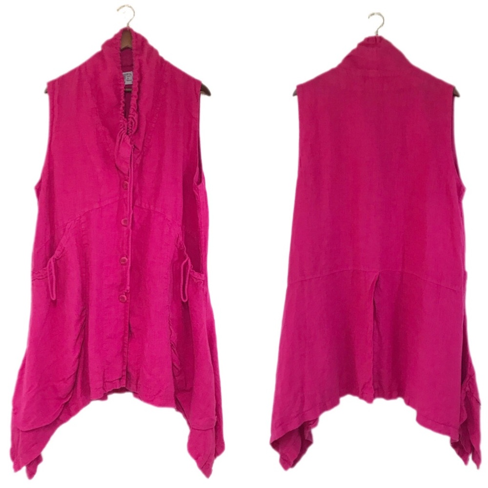 COMPLETO Lino by Arthurio Pink Sleeveless Linen Tunic Vest 100% Linen Size Large